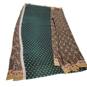 Saree in a Floral Brown and Green - Unstitched- NEW !